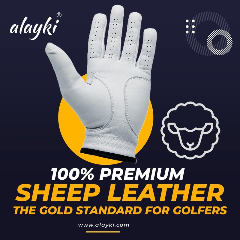 Alayki Birdie Premium Golf Glove for Left Hand - 100% Natural Sheep Leather - Superior Grip & Comfort - Lightweight, Breathable, Durable for Men & Women Golfers - Image 4